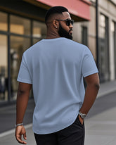 Men's Plus Size Daily Casual Blue Striped Coconut Tree Print Henry Collar Button Short Sleeve T-Shirt